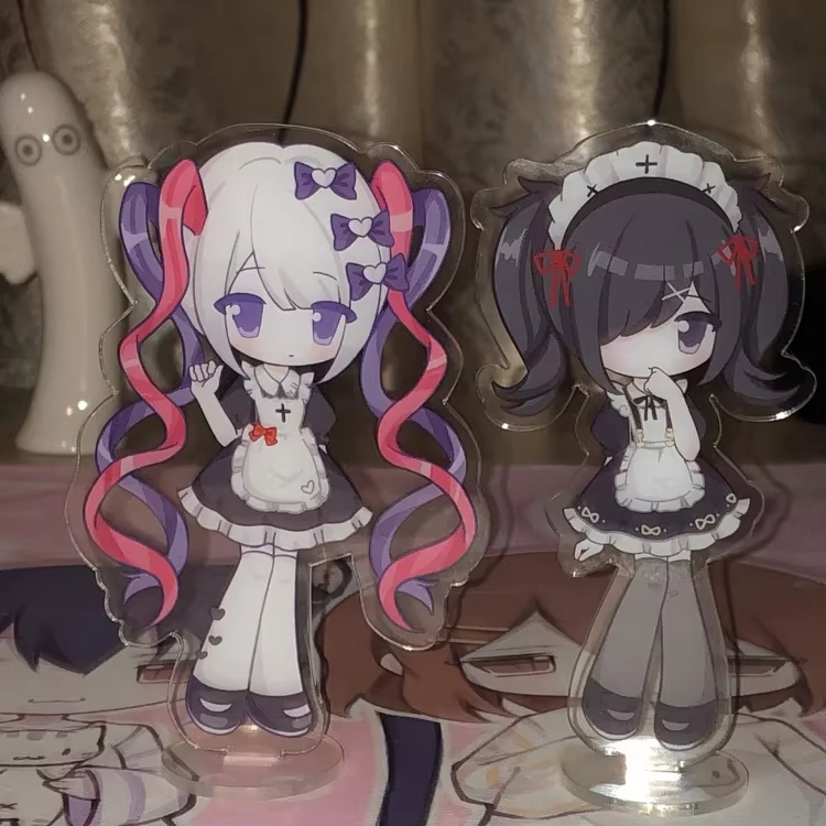 Figma Stand Set - 「NEEDY GIRL OVERDOSE」のアクリル製スタンドフィギュア2点セット。アニメキャラクターのデスク用ディスプレイスタンド。コレクションとしても、またファンへのプレゼントとしても最適。